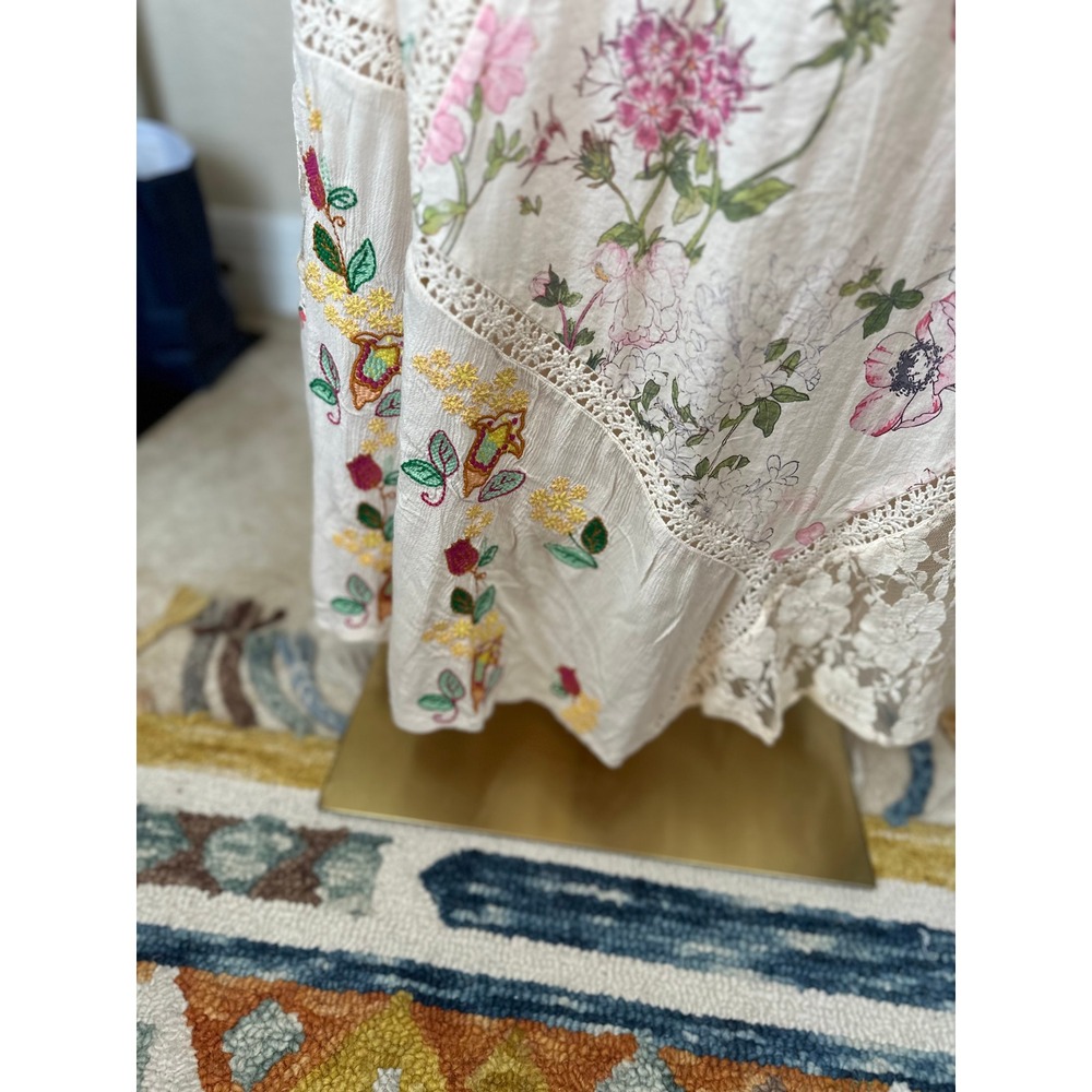 REBA NWT Patchwork Floral Lace Maxi Skirt Cream Boho Festival Prairie Size 6 - Picture 7 of 15
